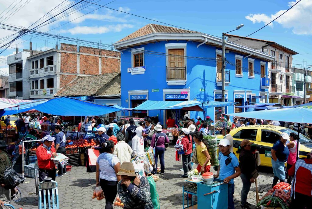 Een typische lokale markt in Ecuador