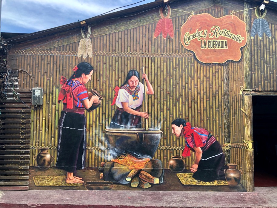 Guatemala Muurschildering van een restaurant in San Juan La Laguna