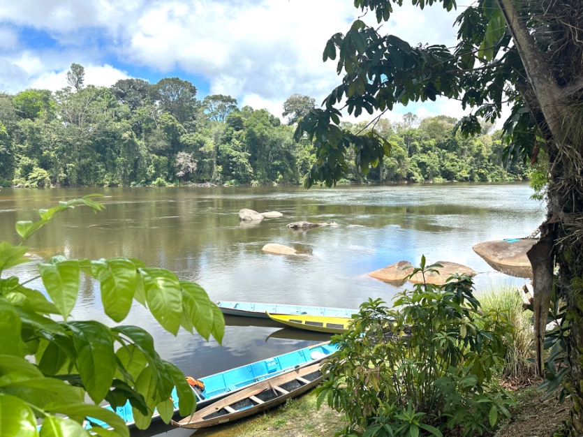 uitzicht vanaf de lodge bij Tio Boto Suriname
